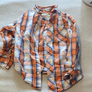Boys Arizona Size XL 7 Orange and Blue Plaid Kids Shirt